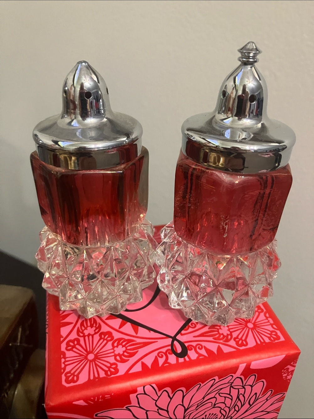 Vintage Indian Ruby Glass Salt & Pepper Shakers